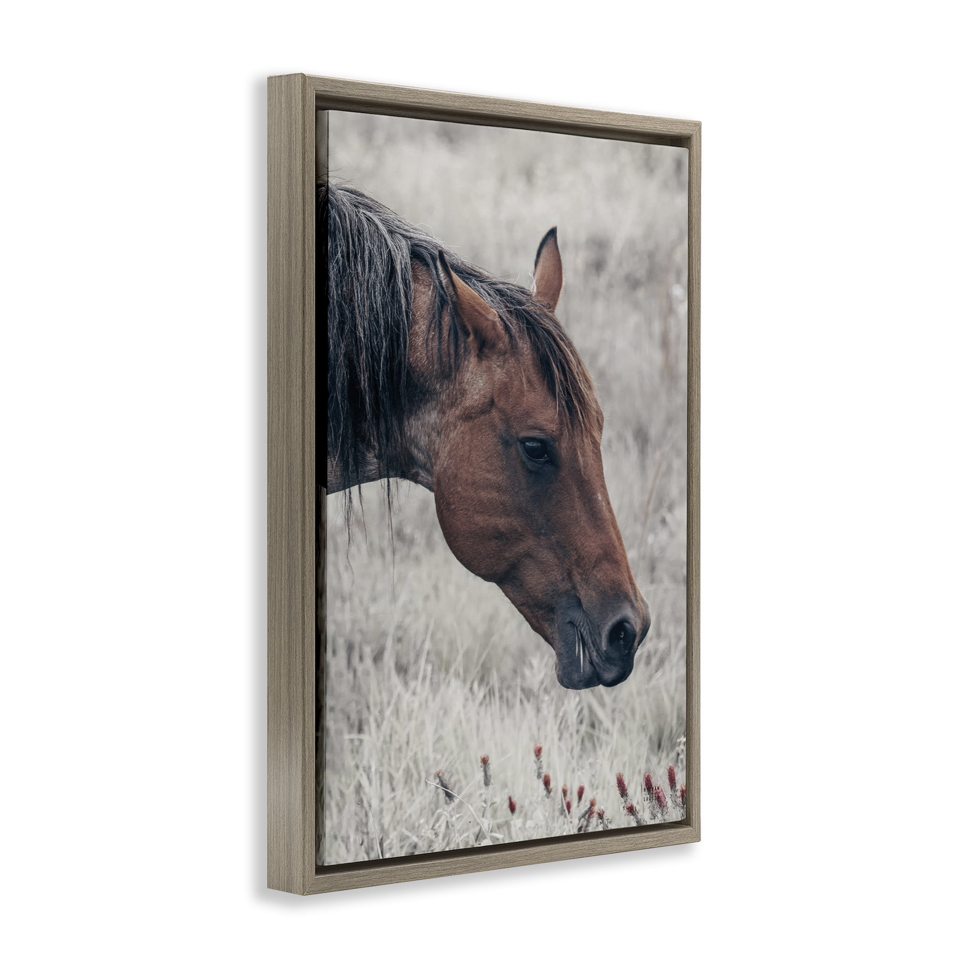 Stupell Industries Mother Horse Grazing in Meadow Brown Framed Floater Canvas Wall Art, design by Nathan Larson