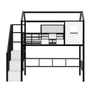 Euroco Twin Loft Bed with Cabinet, Solid Metal House Bed for Kids Teens, Black
