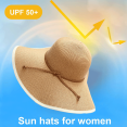 thumbnail image 4 of Sun hat, sunscreen, straw hat, summer vacation and leisure, all-match beach big brimmed hat, sun hat - Khaki, 4 of 5