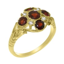 LBG British Made 14k Yellow Gold Natural Garnet & Diamond Womens Statement Ring - 33 size options - Size 8.75