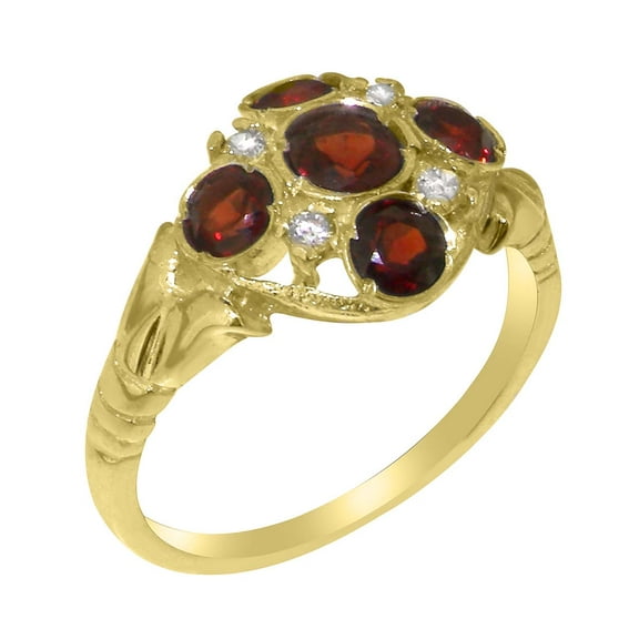 LBG British Made 14k Yellow Gold Natural Garnet & Diamond Womens Statement Ring - 33 size options - Size 10
