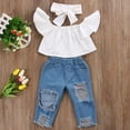 thumbnail image 3 of 3Pcs Kids Baby Girls Off Shoulder Tops Holes Denim Pants Jeans Outfits Set Clothes, 3 of 6