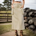 thumbnail image 2 of Sngxgn Women's Ruched High Waist Knee Length A-Line Stretchy Flared Casual Skirt(Khaki,M), 2 of 8