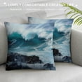 thumbnail image 3 of Chilfamy  Modern Throw Pillow Cushion Cover, Majestic Rolling Wave Slamming on Rocks of The Sea Coastline Ocean Scene Print, Decorative Square Pillow Case, Multi-Size, 3 of 5