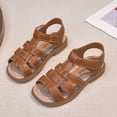 thumbnail image 2 of Summer Sandals for Girls Open Toe Cute Solid Strappy Slip on Outdoor Flat Shoes Breathable Hollow out Gladiator Dress Shoes Brown 6 Toddler, 2 of 8