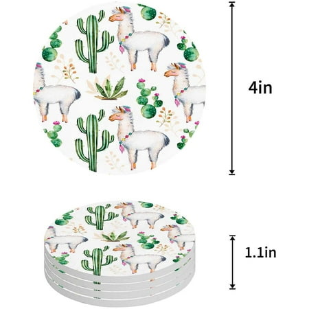 

KXMDXA Cactus Alpaca Set of 4 Round Coaster for Drinks Absorbent Ceramic Stone Coasters Cup Mat with Cork Base for Home Kitchen Room Coffee Table Bar Decor