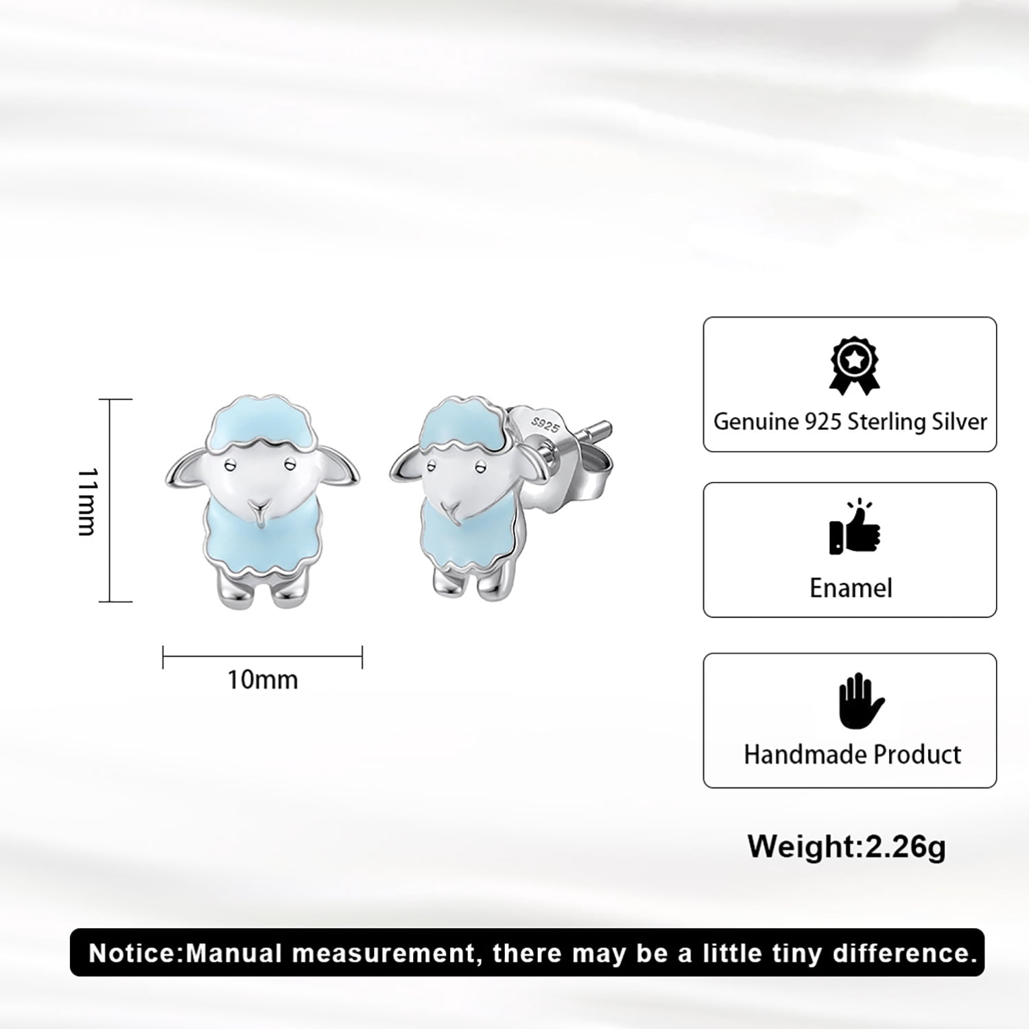 AQYYI 925 Sterling Silver Lamb Stud Earrings, Hypoallergenic for Sensitive Ears, Enamel Animal Earrings, Holiday Gifts for Family