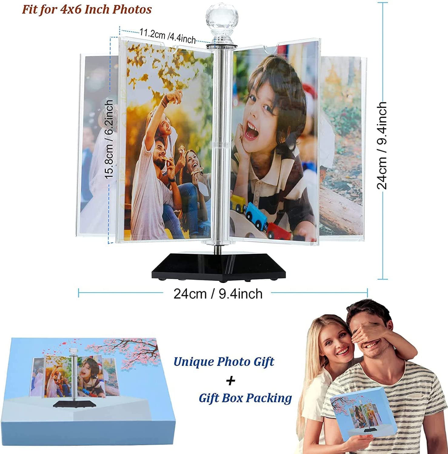 ZEEYUAN Auto-Rotating Photo Frame 4x6 Acrylic Picture Frame Multiple Frame/ Display 10 Photos, 4x6 Family Photo Frame Collage for Desktop Photo