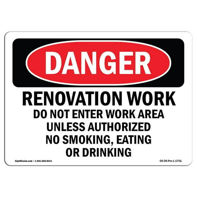 SignMission OS-DS-A-1218-L-1751 Signal de Danger OSHA 12 x 18 Po - les Travaux de Rénovation n'Entrent Pas dans la Zone de Travail