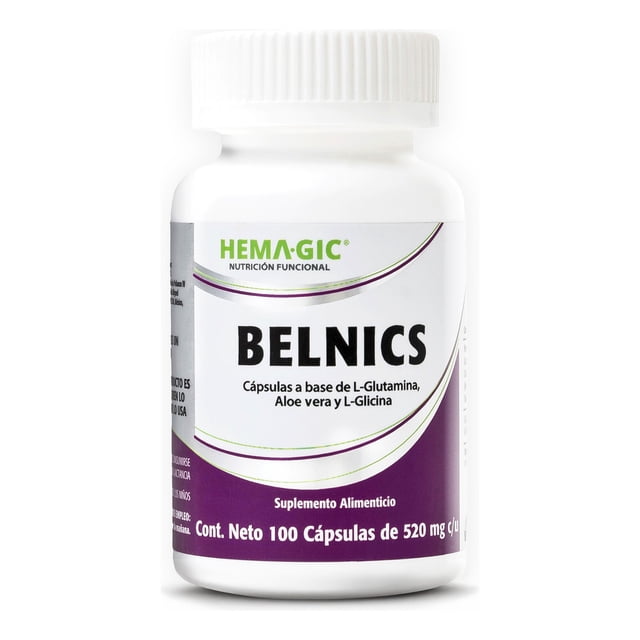 HEMAGIC Belnics - Suplemento Alimenticio con L-Glutamina, L-Glicina y Aloe Vera - 100 Cápsulas de 520 mg c/u - Libre De Gluten