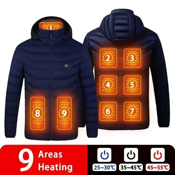 21 ZONAS DE CALEFACCIÓN Chaqueta para hombre Nueva Parka de calefacción eléctrica USB de invierno Ropa de abrigo para mujer Abrigo acolchado de algodón con capucha cálido impermeable