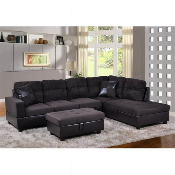 PonLiving Furniture LF105B Avellino Right Hand Facing Sectional Sofa, Dark Chocolate - 35 x 103.5 x 74.5 in.