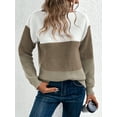 thumbnail image 5 of Women'S Fall Winter Fashion Casual Round Neck Ribbed Knitted Colorblock Drop Shoulder Long Sleeve Sweater Brown L, 5 of 9