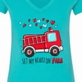 thumbnail image 4 of Inktastic Set My Heart on Fire Valentine Fire Truck with Hearts Women's V-Neck T-Shirt, 4 of 5