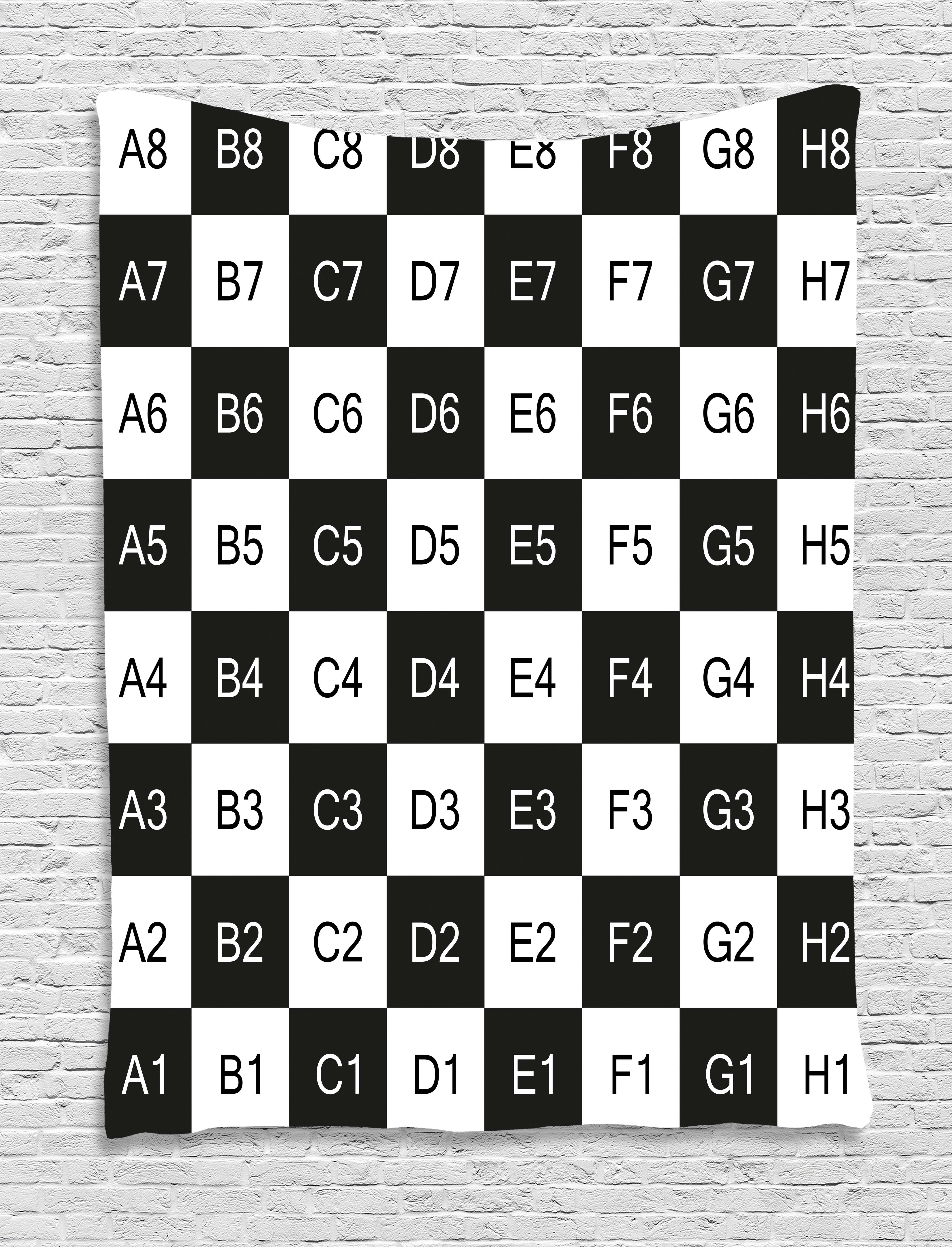 Checkers Game Tapestry, Monochrome Chess Board Design with Tile