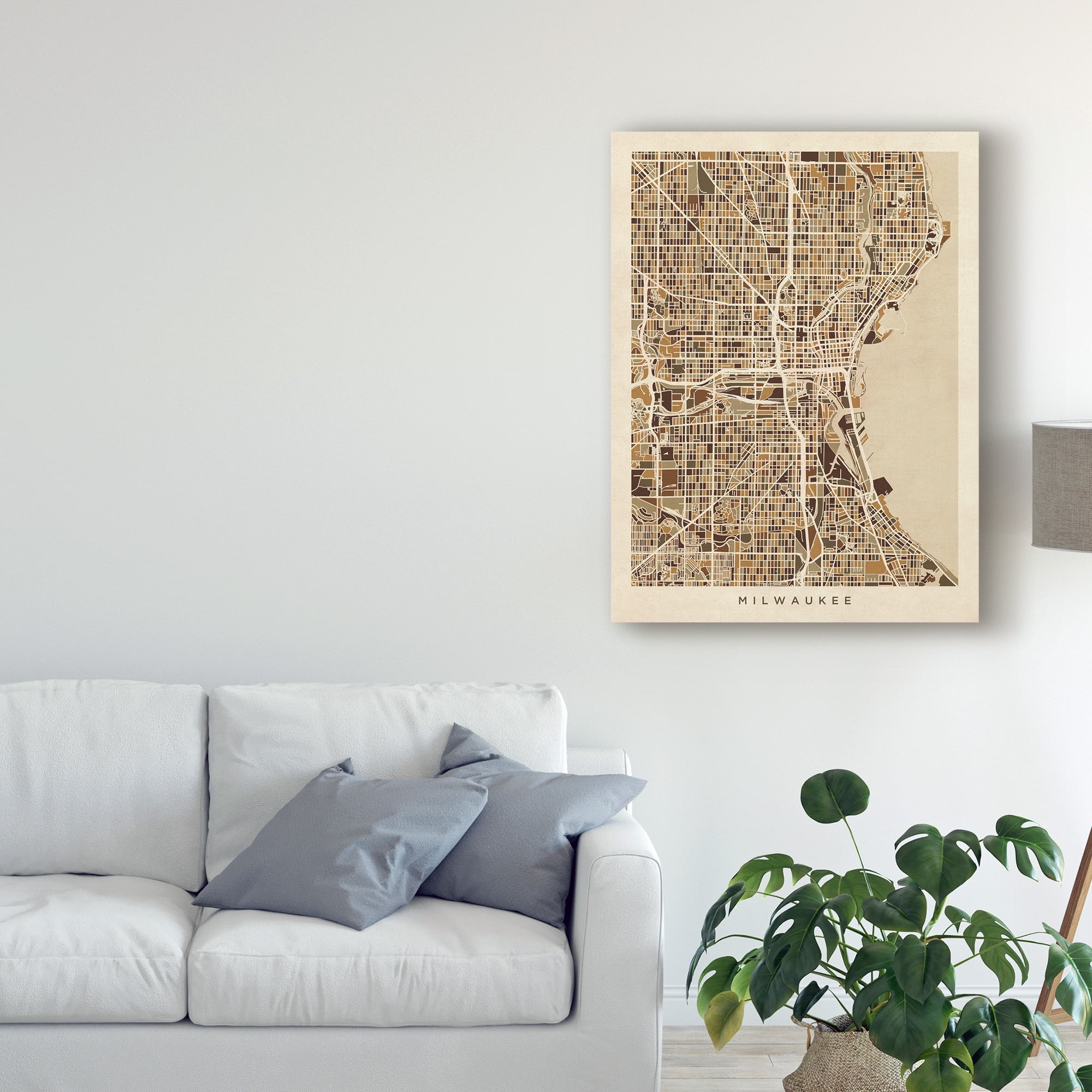 Trademark Fine Art 'Milwaukee Wisconsin City Map Brown' Canvas Art by Michael Tompsett