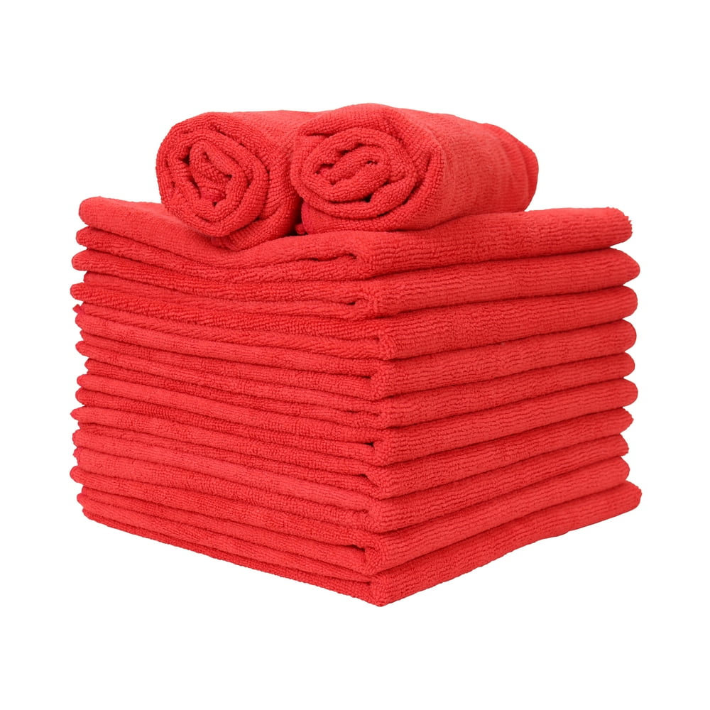 12 Pack of Microfiber Hand Towels 16" x 27" Red Absorbent Quick