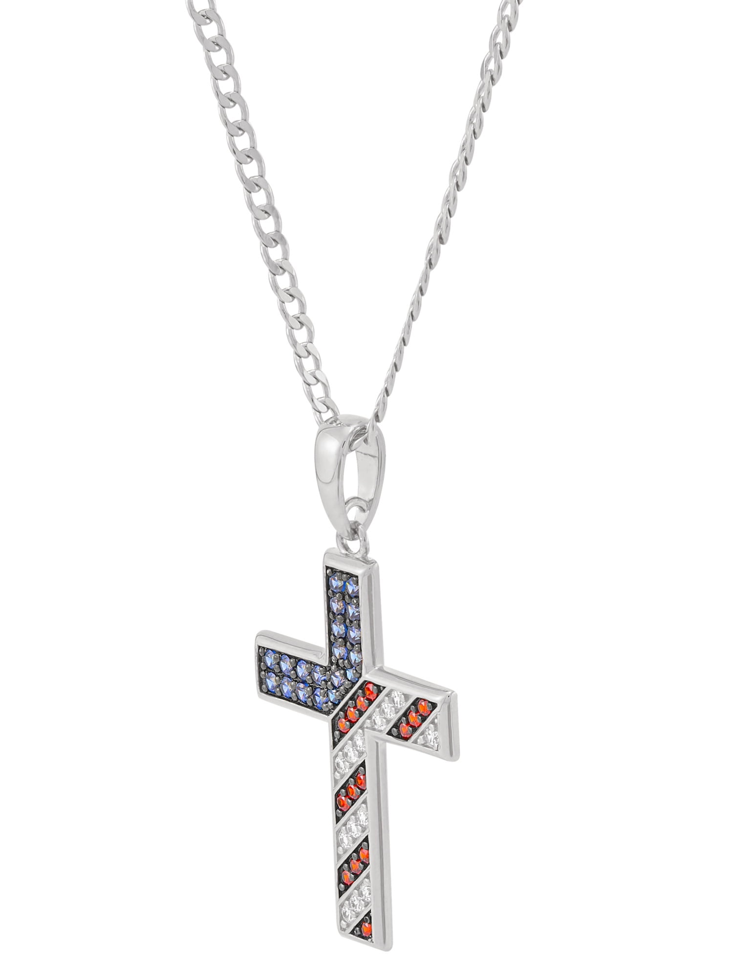 Brilliance Fine Jewelry Mens Cubic Zirconia Cross Pendant in Sterling Silver,22"