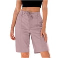 thumbnail image 4 of Byworldtasic Bermuda Shorts for Women Trendy High Waist Knee Length Chino Long Shorts Drawstring Summer Casual Short, 4 of 7