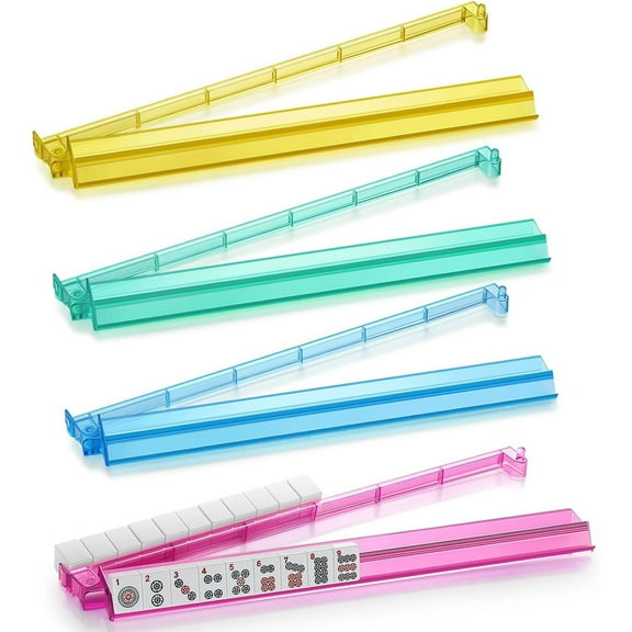 Bohorizon Mahjong Racks with Pusher Set of 4, Mahjong Tile Racks with Built-in Pusher, Mixed Color
