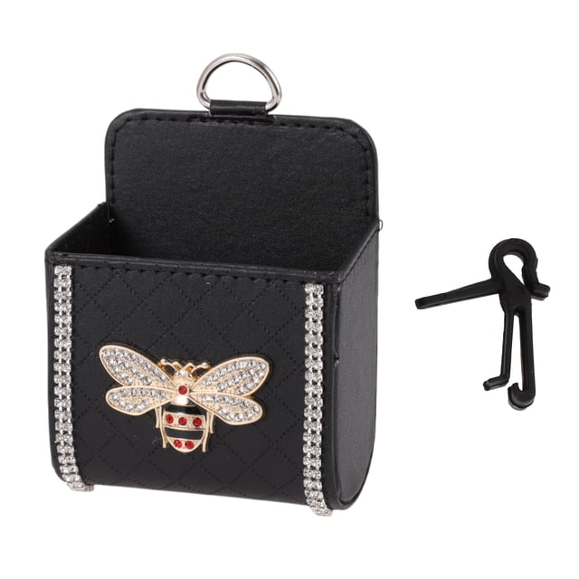 Funda de gafas de sol para coche Unique Bargains Soporte universal para gafas de sol para coche Cuero sintético/Rhinestones/Metal Negro 4.33"x3.54" 1 Pcs