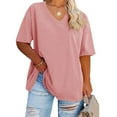 thumbnail image 2 of vigerkar Women's V Neck T Shirts Summer Half Sleeve Tees Casual Loose Fit Cotton Tunic Tops Light Pink, L, 2 of 4
