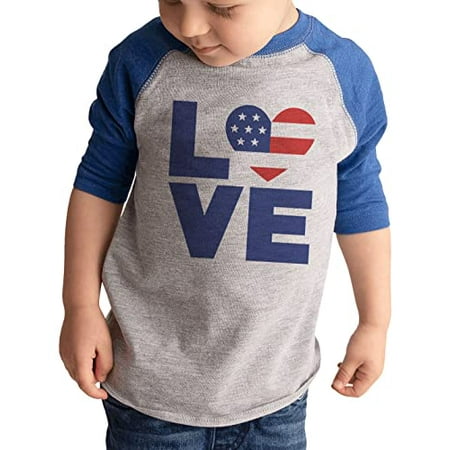 

7 ate 9 Apparel Kids Patriotic 4th of July Shirt - USA Love Flag Blue Shirt 3T
