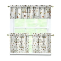 Rod Pocket Kitchen Curtain Set 3-Piece, 27.5x36 Inch Valance & Tier Drapes, Polyester Pongee Cafe Curtains for Living Room, Bathroom, Farmhouse Rustic Country Window Treatments.