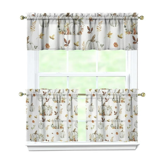Rod Pocket Kitchen Curtain Set 3-Piece, 27.5x36 Inch Valance & Tier Drapes, Polyester Pongee Cafe Curtains for Living Room, Bathroom, Farmhouse Rustic Country Window Treatments.