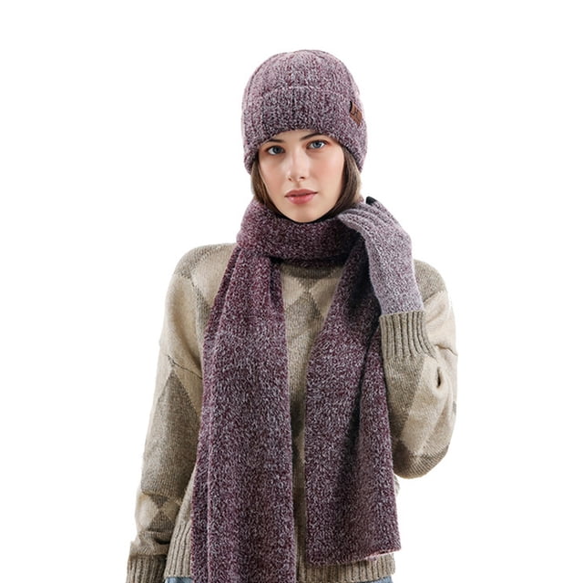 Gorro De Invierno, Guantes, Bufanda, Conjunto, Gorro De Punto Cálido, Bufandas Para El Cuello, Guantes Con Pantalla Táctil Para Mujeres Y Hombres Cateissary AP007011-03