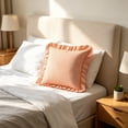 thumbnail image 2 of Leodye 1PCS Striped Ruffled Edge Throw Pillow Cover Square Frilled Cushion Case for Living Room Sofa Bedroom Decoration -17.72*17.72IN, 2 of 5