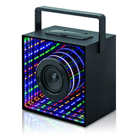 Infi-Max Wireless Speaker with Multi Colored LED Lights Music Audio FM Radio Portable Design with Handle Bluetooth Connectability Micro SD Slot Built in USB Perfect for Dorm, Office & Home