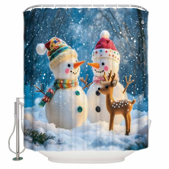 Small Stall Shower Curtain 36x78 Inch Narrow Half Size Blue Snowman Christmas Bath Curtains Bathroom Decor Xmas Elk Snowflake Waterproof Fabric Shower Curtain Set with Hooks 36 Inch