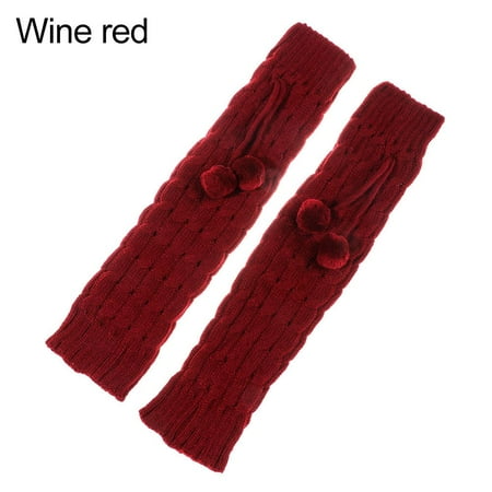

Women s Accessories Girls Dance Leg Protector Lolita Knitted Leg Warmers Cotton Ball Pendant Stockings Boots Socks WINE RED