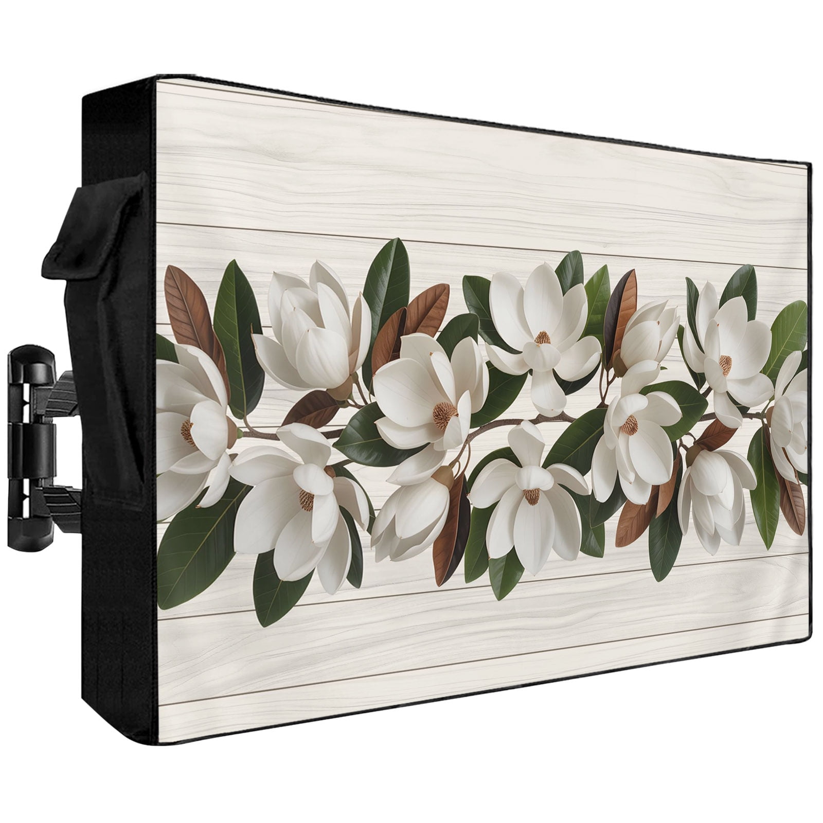 Outdoor TV Cover Magnolia Plant Flower Weatherproof Waterproof Outside TV Protector with Zipper,Farm Vintage Wood Grain Smart Television Screen Cover for 40 to 43Inch Screens