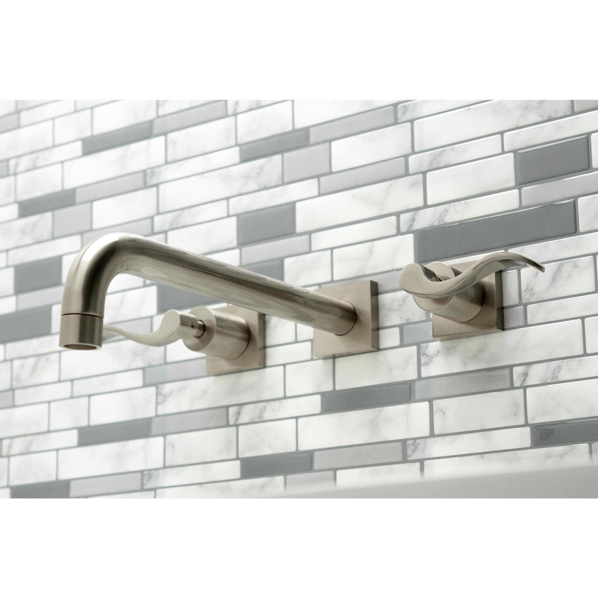 Kingston Brass KS6058DFL NuWave Two-Handle Wall Mount Roman Tub Faucet, Brushed Nickel