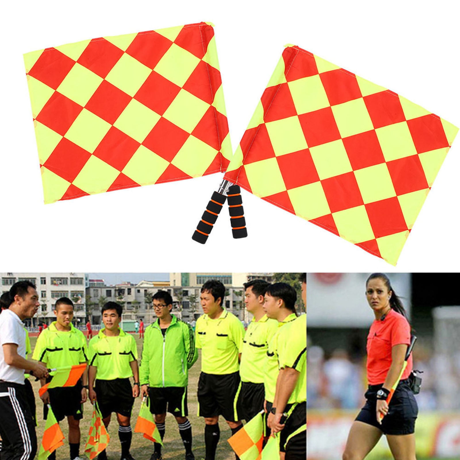 Set De 2 Drapeaux D'arbitre – Rouge/jaune, Tige Métallique Rotative, Poignée éponge, Tissu Imperméable – Haute Visibilité, Sac De Rangement Inclus