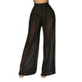 thumbnail image 2 of YVNAURA Mesh Beach Cover Up Pants for Women Wide Leg Swimsuit Cover Ups Elastic Waist Breezy Sheer Swimwear Pants Summer Vacation, Black,S, 2 of 8
