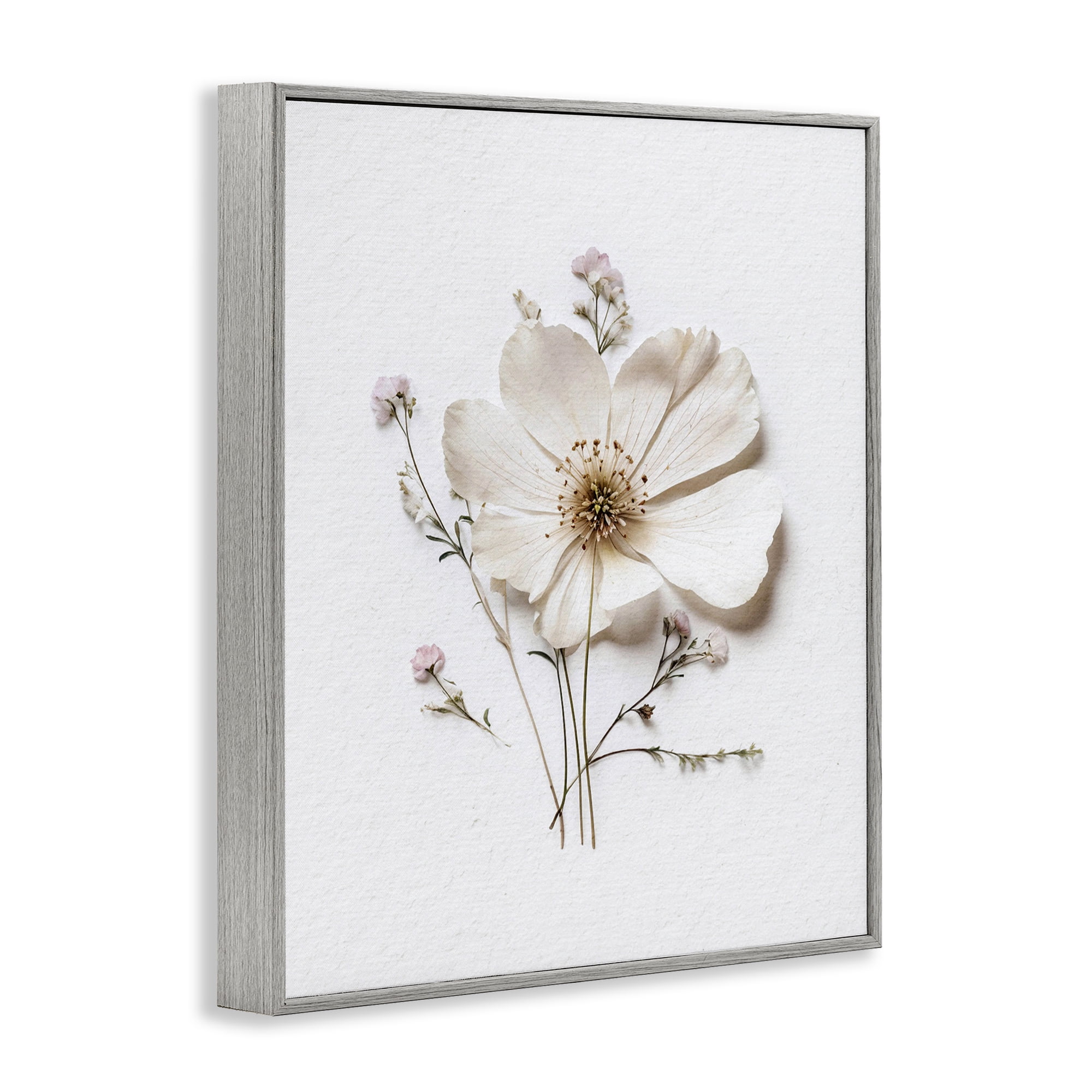 Simple Pressed Cottage Flower Gray Framed Giclee Art, design by Lettered and Lined