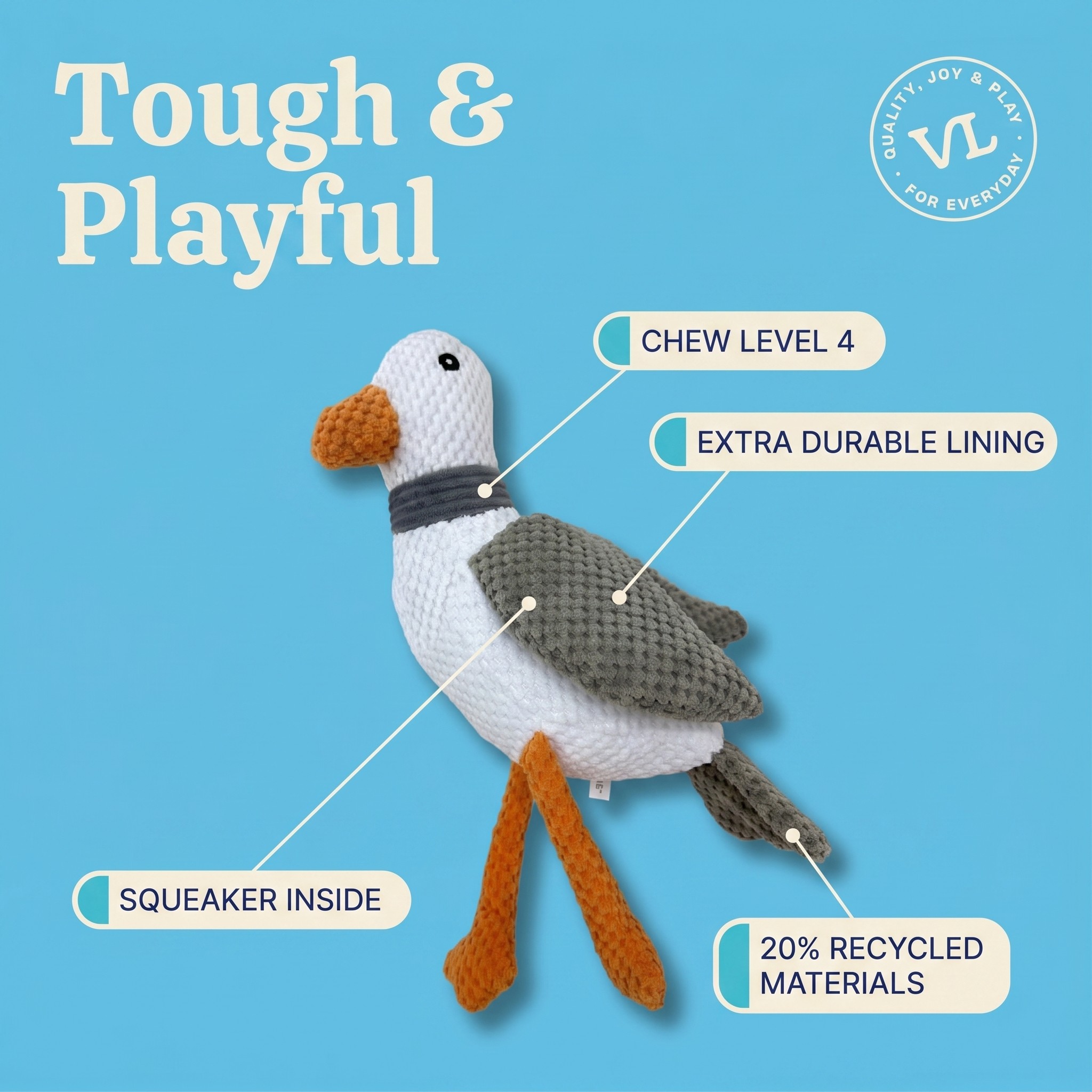 Vibrant Life White Seagull Plush Dog Toy with Squeaker photo 5