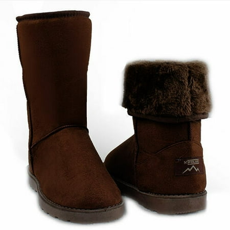

Women Snow Boots Faux Suede Mid Calf Boots Fur Warm Lining Shoes 5 Size Chocolate