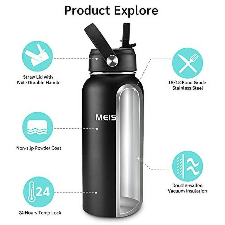 32 oz Water Bottle Stainless Steel with Straws & 3 Lids, Double Wall Vacuum  Insulated Water Bottle 32oz Leak Proof Metal Thermos Mug, 32 Ounce Wide