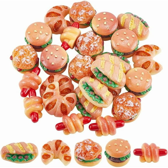 1 Box 25Pcs 5 Styles Miniature Fast Food Set Resin Lifelike Hamburgers Hot Dog Bread Model Food Props House Decoration Kitchen Cafe Accessory for Dollhouse Home Party Tabletop DIY