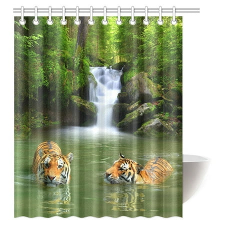 Pop Tiger Safari Decor Shower Curtain Siberian Tigers In Water