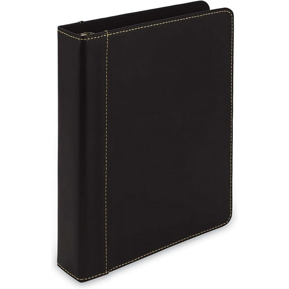 Samsill 1" Junior Size Contrast Stitch Leather 3 Ring Binder, Holds 8.5 x 5.5" Paper Size, Portfolio Organizer, Black