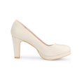 thumbnail image 6 of BLISSFUL STEP Stylish Women's Platform Round Toe Chunky Heel Pumps for All Occasions Cream 11, 6 of 8