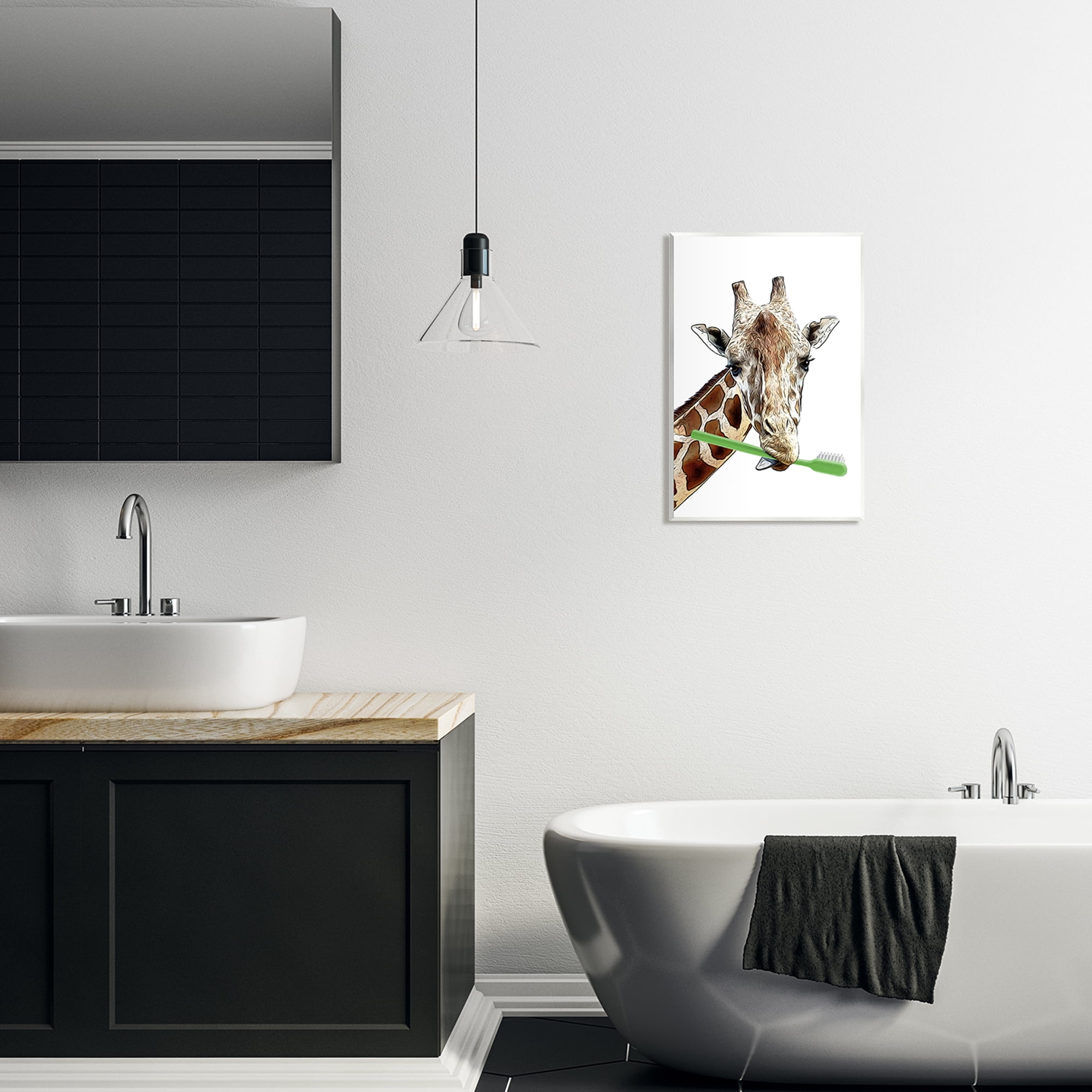 Stupell Industries Giraffe Green Toothbrush Bathroom Animals & Insects Painting Unframed Art Print Wall Art
