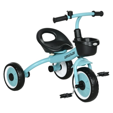Qaba Kids Tricycle for Toddlers Age 2-5 with Adjustable Seat, Toddler Bike for Children with Basket, Bell, Handlebar Grips, Blue