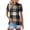Navy, variant on Women's Casual Short Sleeve Button Up Shirt with Lapel Collar Striped Plaid Print Blouse Lightweight Top for Daily Wear Spring/Summer Blue L