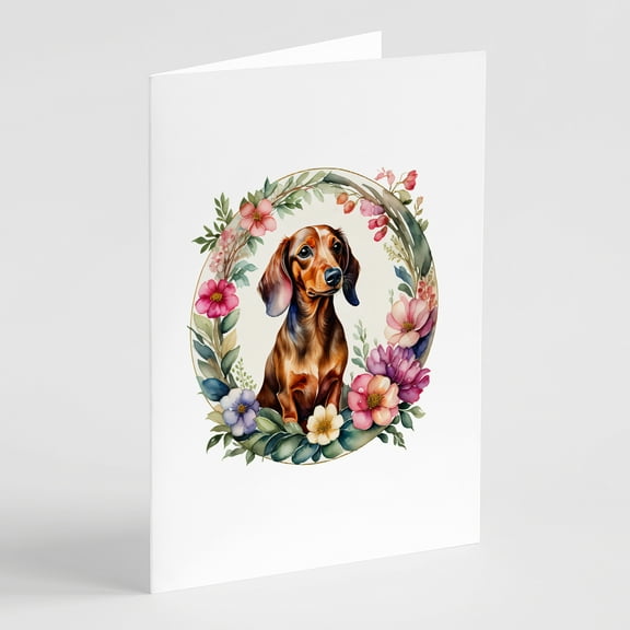 Dachshund and Flowers Greeting Cards and Envelopes Pack of 8 7 in x 5 in